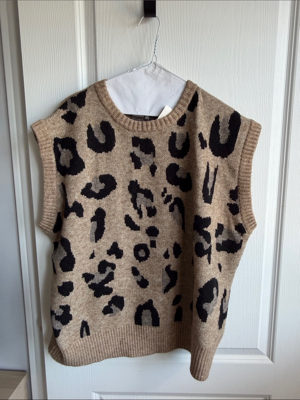 Anthropologie Beige and Black Leopard Knit Sweater Vest